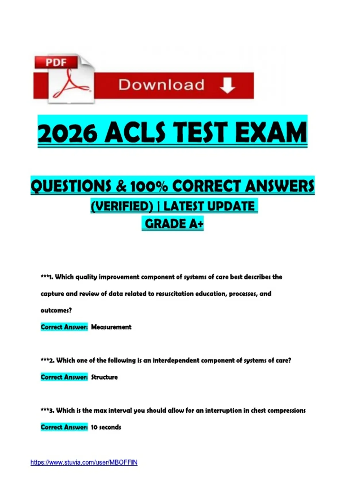 2026 ACLS TEST EXAM QUESTIONS & 100% CORRECT ANSWERS (VERIFIED ...