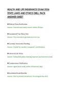 HEALTH AND LIFE INSURANCE EXAM 2026&NewLine;STATE LAWS AND ETHICS DRILL PACK&NewLine;ANSWER SHEET&NewLine;