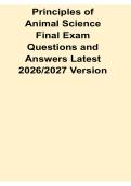 Principles of Animal Science Final Exam Questions and Answers Study Guide Latest 2026&sol; 2027 Version Agriculture Exam Review Test Bank with Solution