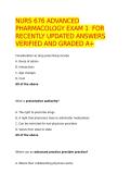 NURS 676 ADVANCED PHARMACOLOGY EXAM 1  FOR RECENTLY UPDATED ANSWERS VERIFIED AND GRADED A&plus;