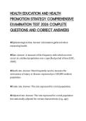 HEALTH EDUCATION AND HEALTH&NewLine;PROMOTION STRATEGY COMPREHENSIVE&NewLine;EXAMINATION TEST 2026 COMPLETE&NewLine;QUESTIONS AND CORRECT ANSWERS&NewLine;