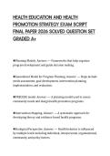 HEALTH EDUCATION AND HEALTH&NewLine;PROMOTION STRATEGY EXAM SCRIPT&NewLine;FINAL PAPER 2026 SOLVED QUESTION SET&NewLine;GRADED A&plus;