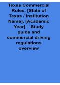  Texas Commercial Rules State of Texas Institution Name Academic Year Study Guide and Commercial Driving Review Latest CDL Exam Test Bank with Solution 2026&sol; 2027