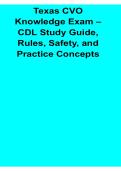 Texas CVO Knowledge Exam CDL Study Guide Rules Safety and Practice Concepts Latest CDL Exam Review Test Bank with Solution 2026&sol; 2027