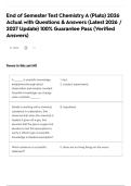 End of Semester Test Chemistry A &lpar;Plato&rpar; 2026 Actual with Questions & Answers &lpar;Latest 2026 &sol; 2027 Update&rpar; 100&percnt; Guarantee Pass &lpar;Verified Answers&rpar;