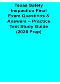 Texas Safety Inspection Final Exam Questions and Answers Practice Test Study Guide 2026 Prep Latest Safety Inspection Exam Review Test Bank with Solution 2026&sol; 2027