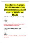 Mendelian Genetics Exam- &NewLine;2025 2026&lbrack;Complete Exam &NewLine;prep Questions with verified &NewLine;Answers&rsqb; 100&percnt;Correct &NewLine;Answers 