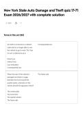 New York State Auto Damage and Theft quiz 17-71 Exam 2026&sol;2027 with complete solution