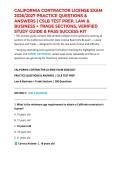 CALIFORNIA CONTRACTOR LICENSE EXAM 2026&sol;2027 PRACTICE QUESTIONS & ANSWERS &vert; CSLB TEST PREP&comma; LAW & BUSINESS &plus; TRADE SECTIONS&comma; VERIFIED STUDY GUIDE & PASS SUCCESS KIT