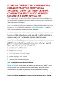 FLORIDA CONTRACTOR LICENSING EXAM 2026&sol;2027 PRACTICE QUESTIONS & ANSWERS &vert; DBPR TEST PREP&comma; GENERAL CONTRACTOR STUDY GUIDE&comma; VERIFIED SOLUTIONS & EXAM REVIEW KIT