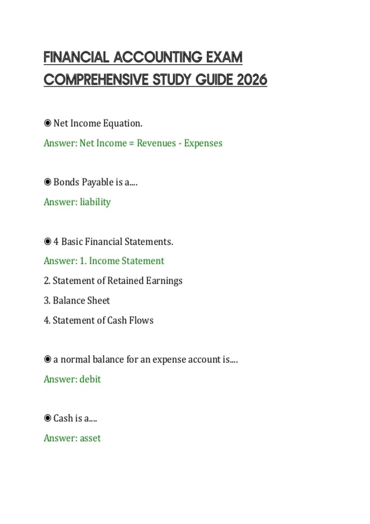 FINANCIAL ACCOUNTING EXAM COMPREHENSIVE STUDY GUIDE 2026 - FINANCIAL ...
