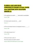 FLORIDA LAWS AND RULES&NewLine;CHIROPRACTIC BOARD ACTUAL PAPER&NewLine;2026 QUESTIONS WITH SOLUTIONS&NewLine;GRADED A&plus;