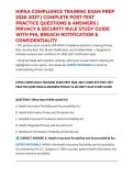 HIPAA COMPLIANCE TRAINING EXAM PREP 2026&ndash;2027 &vert; COMPLETE POST-TEST PRACTICE QUESTIONS & ANSWERS &vert; PRIVACY & SECURITY RULE STUDY GUIDE WITH PHI&comma; BREACH NOTIFICATION & CONFIDENTIALITY