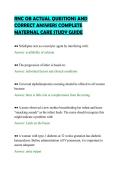 RNC OB ACTUAL QUESTIONS AND &NewLine;CORRECT ANSWERS COMPLETE &NewLine;MATERNAL CARE STUDY GUIDE 