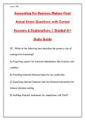ACCOUNTING FOR DECISION MAKERS FINAL EXAM &ndash; 200 REAL QUESTIONS & VERIFIED ANSWERS &vert; MANAGERIAL ACCOUNTING TEST BANK&NewLine;&NewLine;