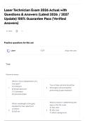 Laser Technician Exam 2026 Actual with Questions & Answers &lpar;Latest 2026 &sol; 2027 Update&rpar; 100&percnt; Guarantee Pass &lpar;Verified Answers&rpar;