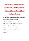 EVIDENCE-BASED NURSING EXAM PREP &vert; 200&plus; PRACTICE QUESTIONS & ANSWERS &vert; EBP CERTIFICATION TESTBANK&NewLine;&NewLine;