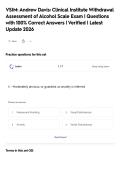 VSIM&colon; Andrew Davis&colon; Clinical Institute Withdrawal&NewLine;Assessment of Alcohol Scale Exam &vert; Questions&NewLine;with 100&percnt; Correct Answers &vert; Verified &vert; Latest&NewLine;Update 2026