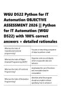 WGU D522 &vert;  Python for IT Automation &vert; OBJECTIVE ASSESSMENT 2026 &vert;&vert; Python for IT Automation &vert; &lpar;WGU D522&rpar; &vert; with 100&percnt; correct answers &plus; detailed rationales 