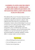 CALIFORNIA WASTEWATER TREATMENT &NewLine;OPERATOR GRADE V CERTIFICATION &NewLine;EXAMINATION COMPLETE QUESTIONS AND &NewLine;DETAILED SOLUTIONS LATEST UPDATE THIS &NewLine;YEAR JUST RELEASED