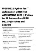 WGU D522 &vert; Python for IT Automation &vert; OBJECTIVE ASSESSMENT 2026 &vert;&vert; Python for IT Automation &lpar;WGU D522&rpar; Questions and answers