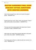 MASTER GARDENER FINAL EXAM &NewLine;2026&sol;2027 ACTUAL QUESTIONS &NewLine;WITH VERIFIED ANSWERS&period;