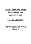 Ohio PT Laws and Rules Physical Therapy Jurisprudence Exam Q&A Pack &vert; 100&plus; Questions with Verified Answers &vert; 2026&NewLine;