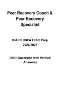 IC&RC CRPA Peer Recovery Coach Exam  &vert; 100&plus; Questions with Verified Answers &vert; 2026