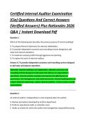Certified Internal Auditor Examination &NewLine;&lpar;Cia&rpar; Questions And Correct Answers &NewLine;&lpar;Verified Answers&rpar; Plus Rationales 2026 &NewLine;Q&A &vert; Instant Download Pdf 