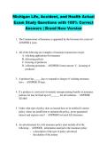 Michigan Life&comma; Accident&comma; and Health Actual &NewLine;Exam Study Questions with 100&percnt; Correct &NewLine;Answers &vert; Brand New Version 