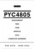 PYC4805 Assignment 2 Answers - Year Module &comma; 2026 &vert; Due Date June 2026