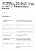 ACRP CCRC Content Outline&colon; Scientific Concepts&NewLine;and Research Design Exam &vert; Questions with 100&percnt;&NewLine;Correct Answers &vert; Verified &vert; Latest Update&NewLine;2026&sol;2027