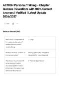 ACTION Personal Training - Chapter&NewLine;Quizzes &vert; Questions with 100&percnt; Correct&NewLine;Answers &vert; Verified &vert; Latest Update&NewLine;2026&sol;2027