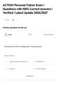 ACTION Personal Trainer Exam &vert;&NewLine;Questions with 100&percnt; Correct Answers &vert;&NewLine;Verified &vert; Latest Update 2026&sol;2027