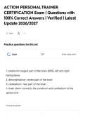 ACTION PERSONAL TRAINER&NewLine;CERTIFICATION Exam &vert; Questions with&NewLine;100&percnt; Correct Answers &vert; Verified &vert; Latest&NewLine;Update 2026&sol;2027
