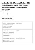 Action Certified Personal Trainer &lpar;SB&rpar;&NewLine;Exam &vert; Questions with 100&percnt; Correct&NewLine;Answers &vert; Verified &vert; Latest Update&NewLine;2026&sol;2027