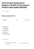 Action Personal Training Exam &vert;&NewLine;Questions with 100&percnt; Correct Answers &vert;&NewLine;Verified &vert; Latest Update 2026&sol;2027