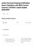 Action Personal Training Certification&NewLine;Exam &vert; Questions with 100&percnt; Correct&NewLine;Answers &vert; Verified &vert; Latest Update&NewLine;2026&sol;2027