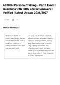 ACTION Personal Training - Part 1 Exam &vert;&NewLine;Questions with 100&percnt; Correct Answers &vert;&NewLine;Verified &vert; Latest Update 2026&sol;2027