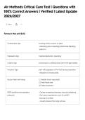 Air Methods Critical Care Test &vert; Questions with&NewLine;100&percnt; Correct Answers &vert; Verified &vert; Latest Update&NewLine;2026&sol;2027