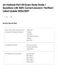 Air Methods Part 135 Exam Study Guide &vert;&NewLine;Questions with 100&percnt; Correct Answers &vert; Verified &vert;&NewLine;Latest Update 2026&sol;2027