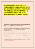 LOUISIANA BUSINESS AND LAW &NewLine;ACTUAL FINAL EXAM 2026&sol;2027 WITH &NewLine;175 QUESTIONS AND 100&percnt; ACCURATE &NewLine;ANSWERS &vert; ALREADY GRADED A&plus; &vert; &NewLine;GUARANTEED PASS &vert; LOUISIANA &NewLine;BUSINESS AND LAW EXAM 2026&sol;2027  
