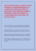 NFPA 70E ELECTRICAL SAFETY IN THE &NewLine;WORKPLACE FOR PROFESSIONALS &NewLine;LATEST EXAM 2026&sol;2027 WITH 310 &NewLine;QUESTIONS AND VERIFIED CORRECT &NewLine;ANSWERS &vert; ALREADY GRADED A&plus; &vert; &NewLine;GUARANTEED SUCCESS &vert; NFPA 70E &NewLine;ACTUAL EXAM