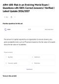 ARM 400&colon; Risk in an Evolving World Exam &vert;&NewLine;Questions with 100&percnt; Correct Answers &vert; Verified &vert;&NewLine;Latest Update 2026&sol;2027