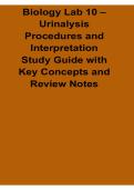Biology Lab 10 Urinalysis Procedures and Interpretation Study Guide with Key Concepts Questions and Answers with Solution 2025&sol; 2026