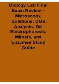 Biology Lab Final Exam Review Microscopy Solutions Data Analysis Gel Electrophoresis Mitosis Study Guide Questions and Answers with Solution 2025&sol; 2026