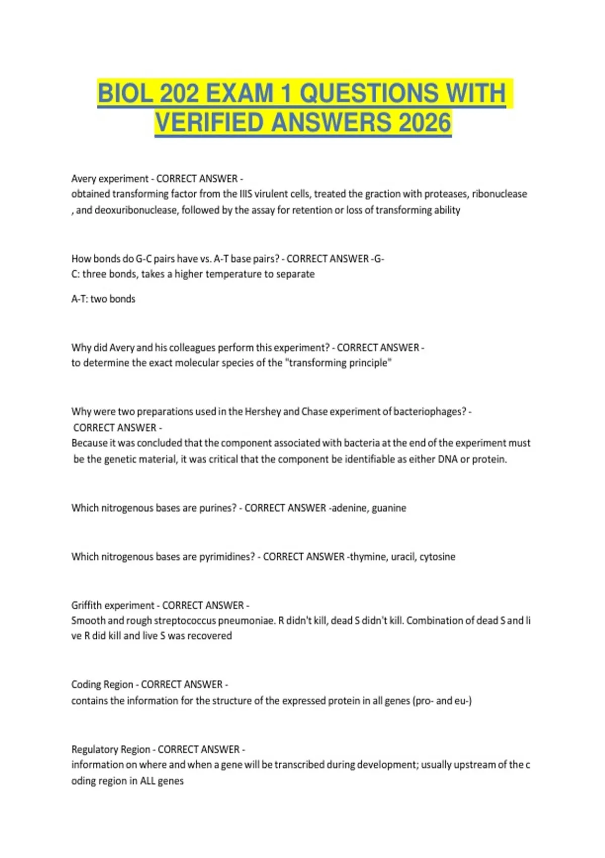 BIOL 202 EXAM 1 QUESTIONS WITH VERIFIED ANSWERS 2026 - BIOL 202 - Stuvia US