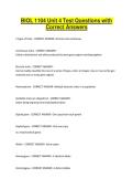 BIOL 1104 Unit 4 Test Questions with Correct Answers
