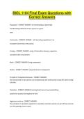 BIOL 1104 Final Exam Questions with Correct Answers