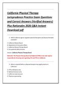 California Physical Therapy &NewLine;Jurisprudence Practice Exam Questions &NewLine;and Correct Answers &lpar;Verified Answers&rpar; &NewLine;Plus Rationales 2026 Q&A Instant &NewLine;Download pdf 